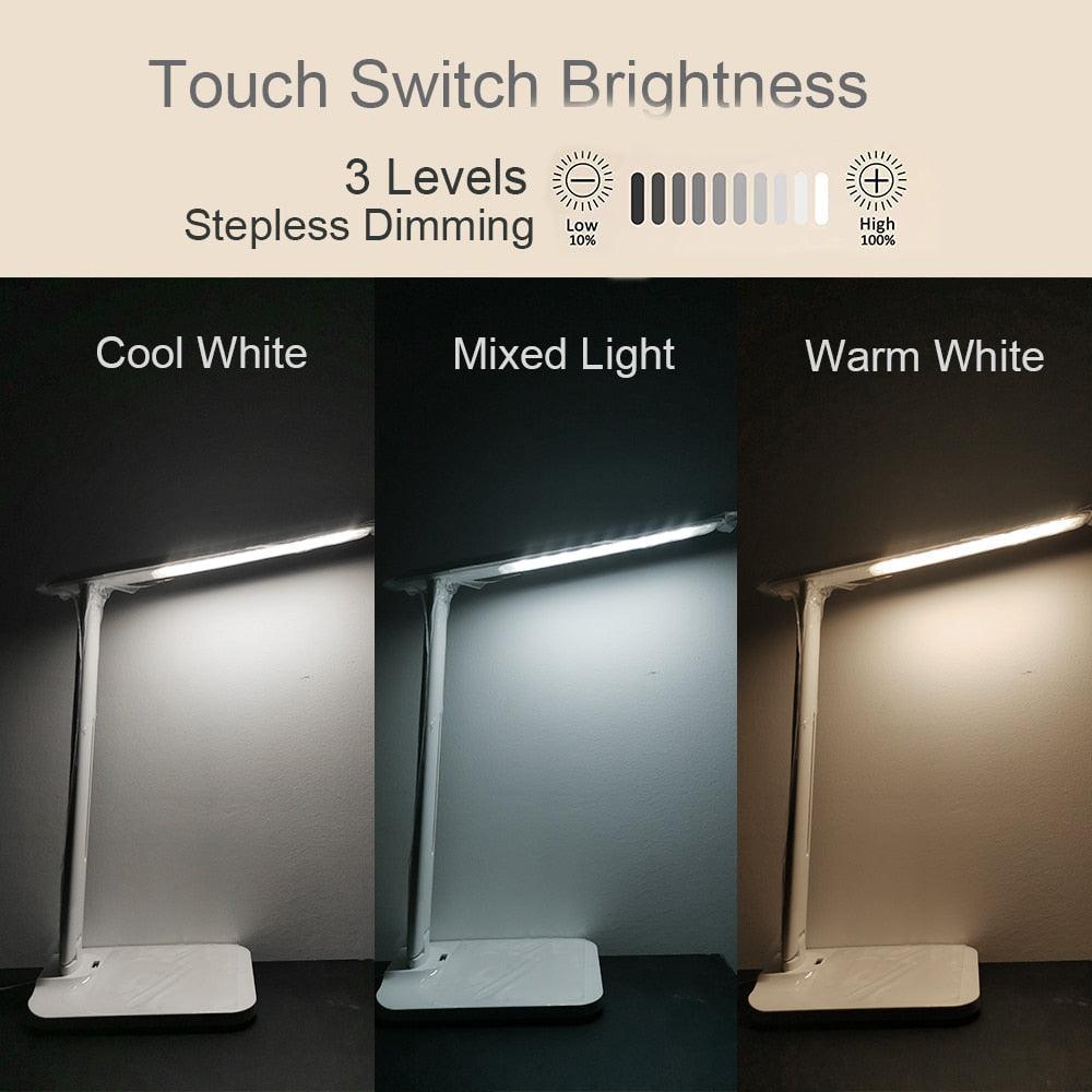 10W LED Desk Lamp with phone Wireless Charger, USB Charging Port, Dimmable Eye-Caring Office Lamp for Work, Folding Design Decorative Table Lamp Cute Study Lamps for Bedroom Décor