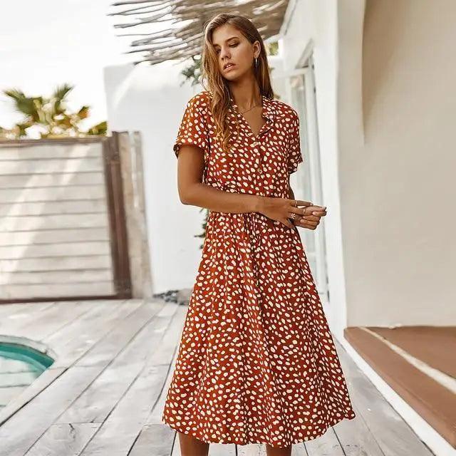2021 Fashion Summer Dress Women Polka Dot Print High Waist Vintage Dresses - Luxury Fashion Dresses For Women