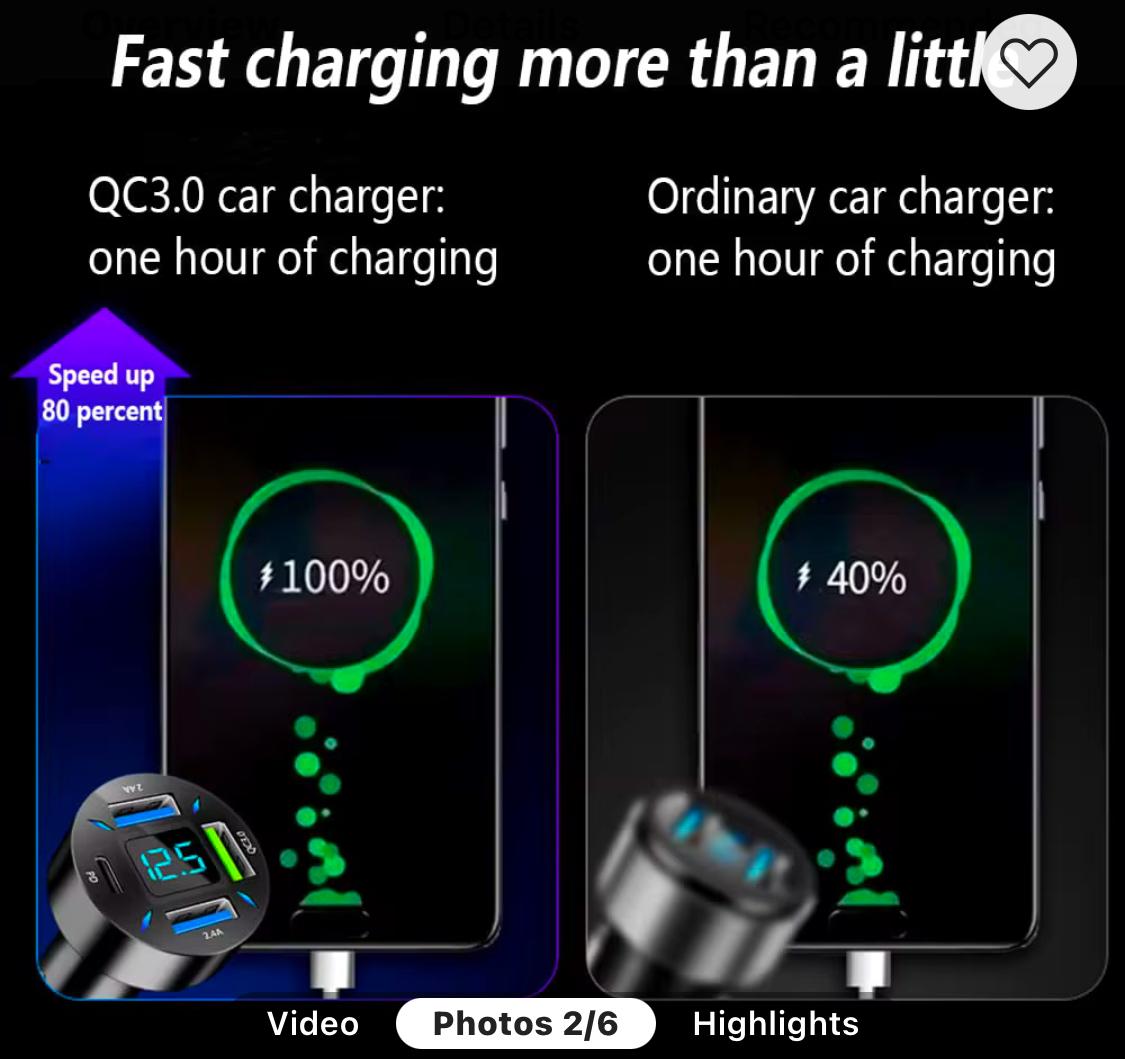 4 USB PORT SUPER FAST CAR CHARGER ADAPTER FOR IPONE SAMSUNG ANDRID CELL PHONE