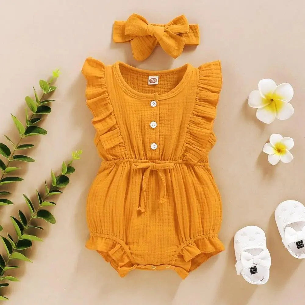 2Pc Summer Newborn Baby Girls Romper Headband Ruffles Sleeveless Clothes - Ruffle Romper Baby girl clothes