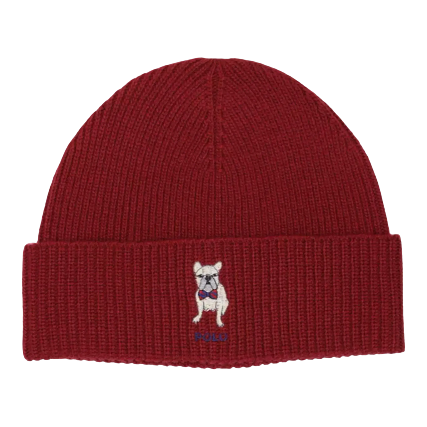 Polo Ralph Lauren Embroidered Frenchie Rib-Knit Women Beanie Holiday Red