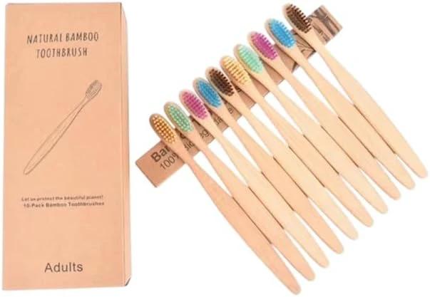 Natural Bamboo Toothbrushes, Colorful Soft Bristles, Manual, Adult, 10 Pack by HM