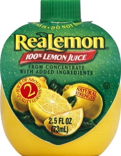 Close-up of the ReaLemon 100% lemon juice 2.5 fl oz front label