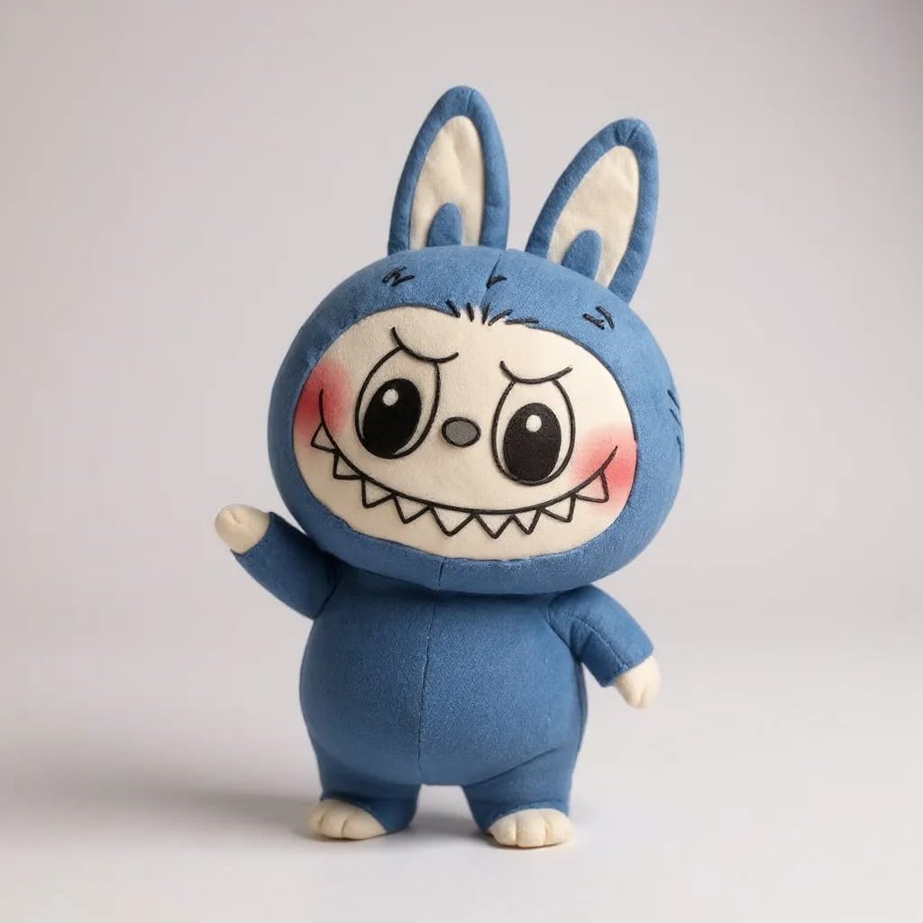 Exciting Macaron Vinyl Face Plush Toy, Blue and White, Collectible Character Figure, Soft Material, 5 Inch Height, Display Piece