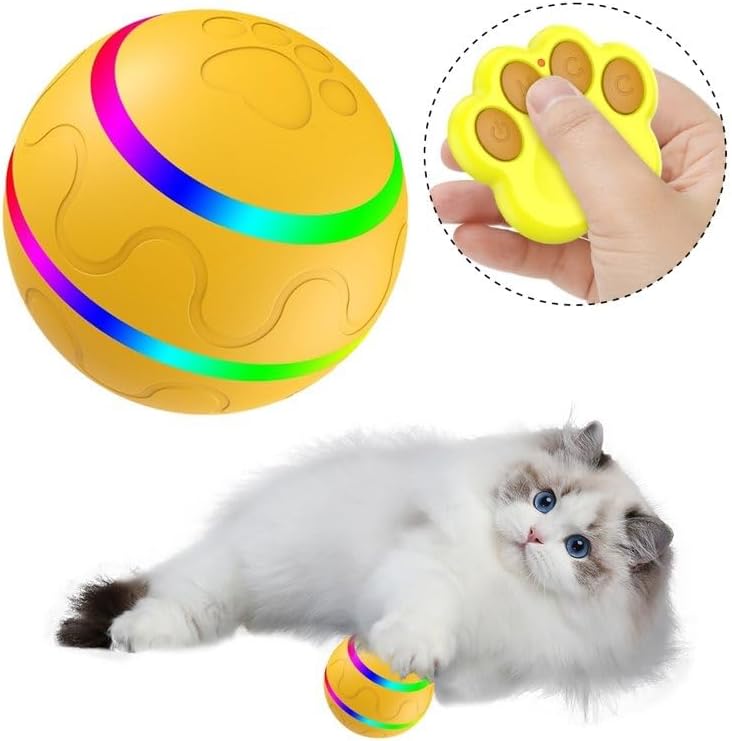 Interactive Pet Ball Toy with Remote Paw Controller, Yellow, Electronic Dog/Cat Entertainment,