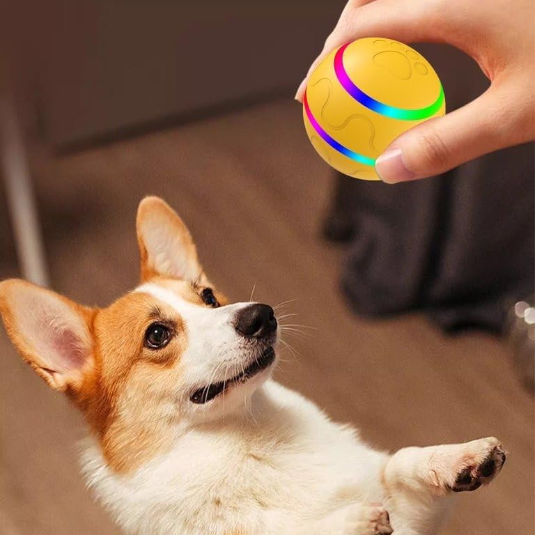 Interactive Pet Ball Toy with Remote Paw Controller, Yellow, Electronic Dog/Cat Entertainment,
