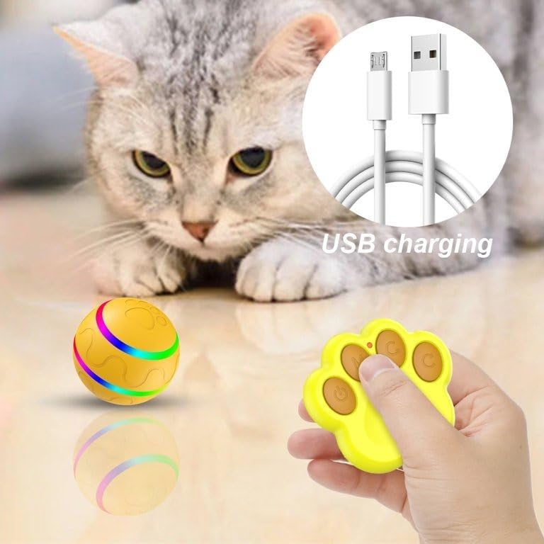 Interactive Pet Ball Toy with Remote Paw Controller, Yellow, Electronic Dog/Cat Entertainment,
