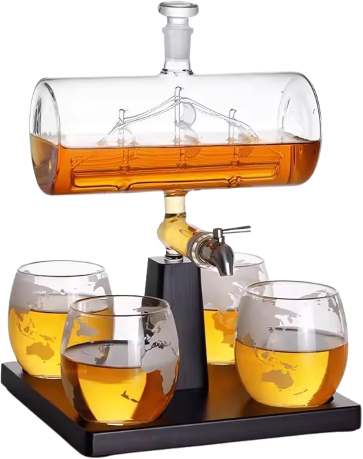 Boat Whiskey Decanter Set - Nautical Glass Decanter with Sailboat Design
