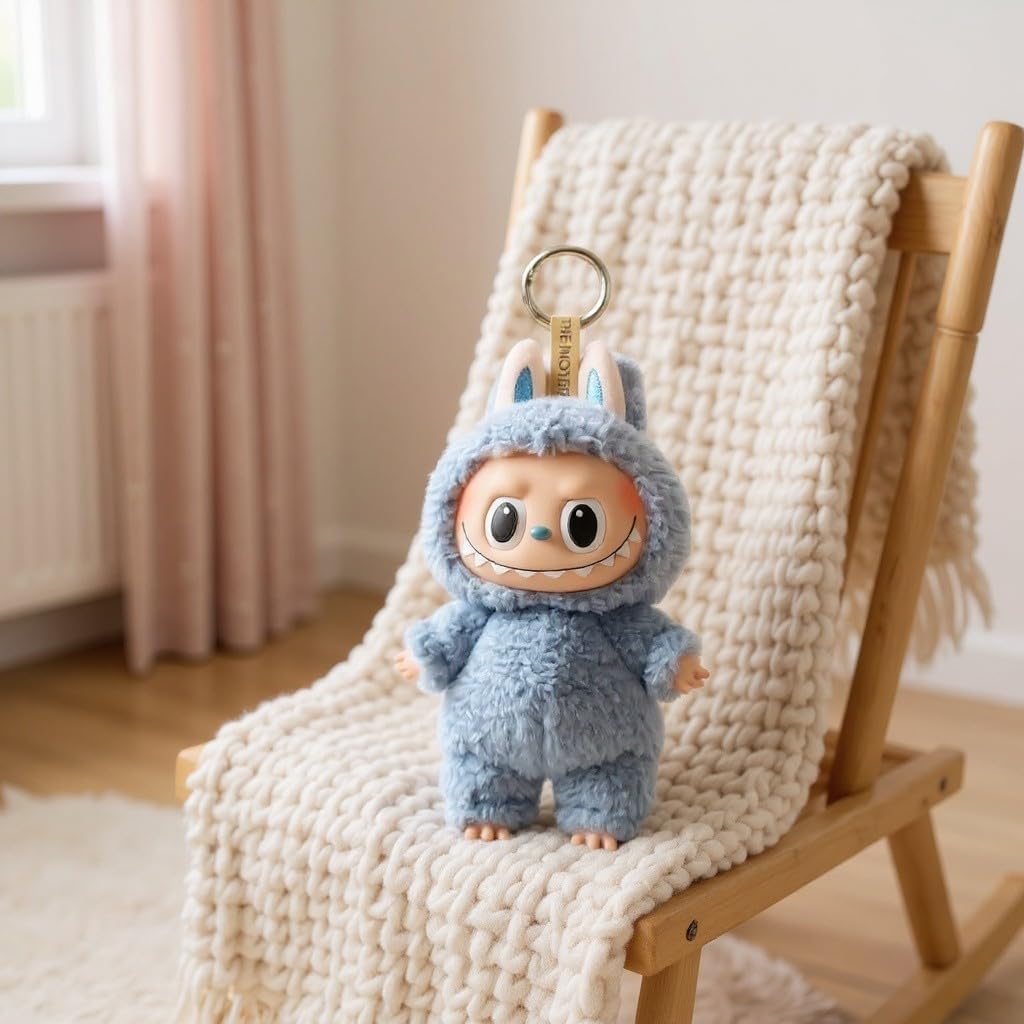Exciting Macaron Vinyl Face Plush Toy, Blue and White, Collectible Character Figure, Soft Material, 5 Inch Height, Display Piece