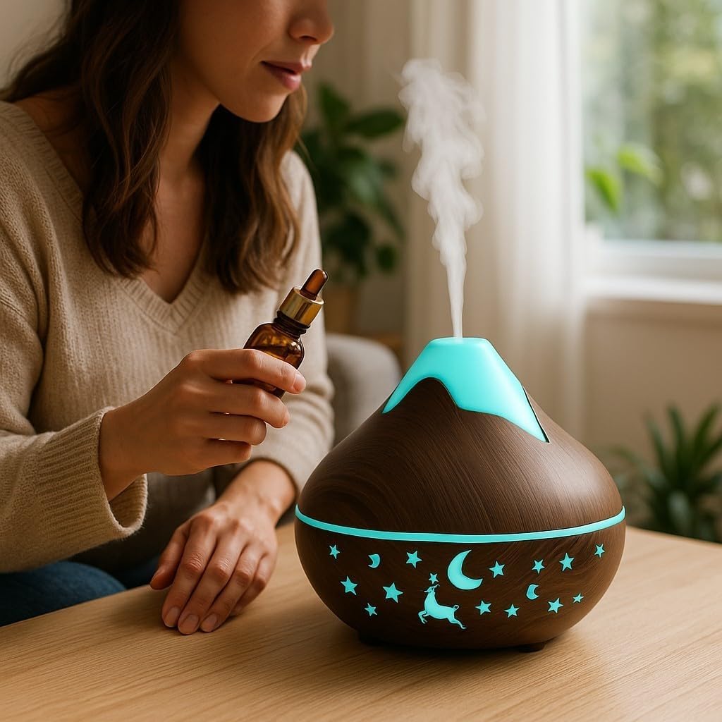 7 Colour LED Air Diffuser & Humidifier with Aromatic Essential Oil Feature | 350ml Ultrasonic Cool Mist | Auto Shut-Off | Aromatherapy Diffuser for Home, Office, Spa and More!