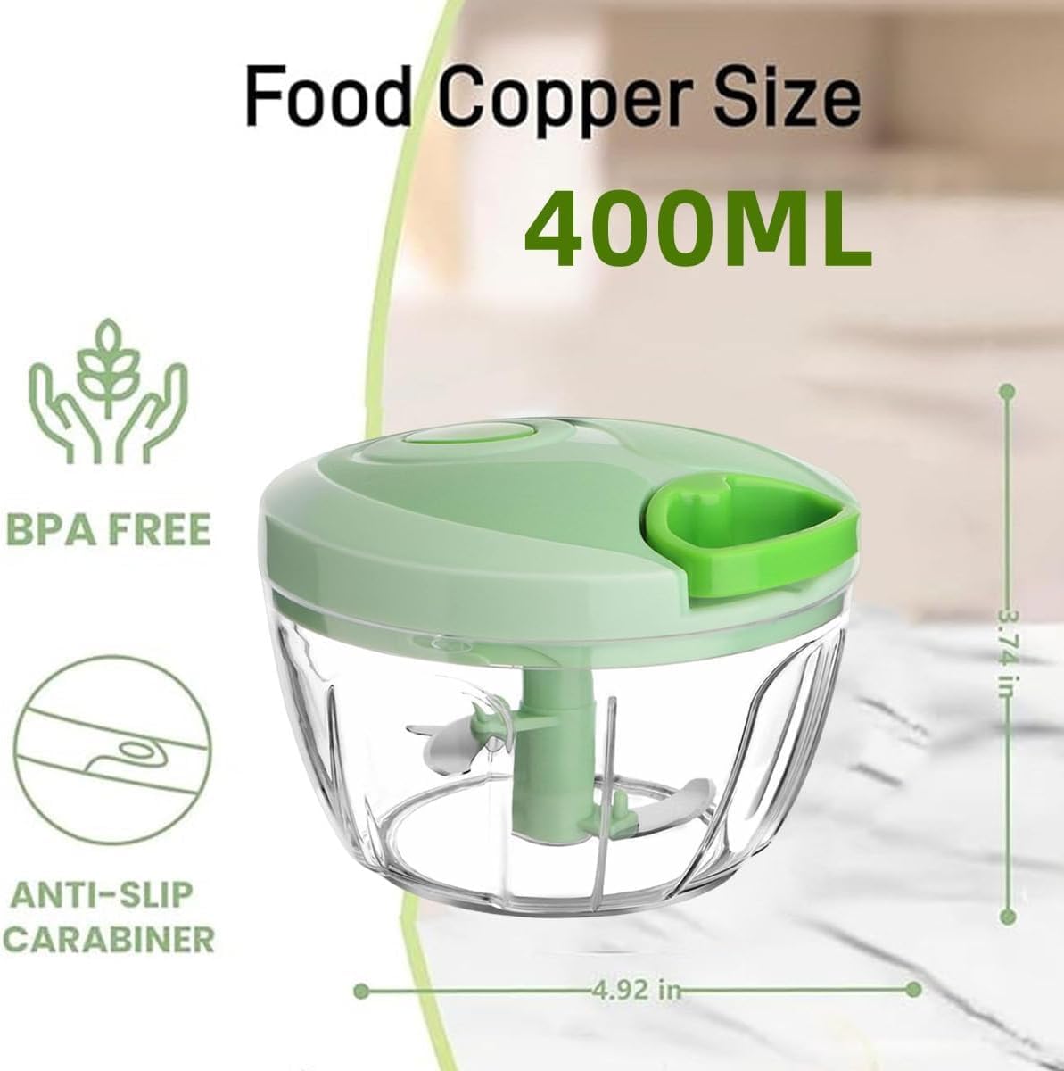 Manual Food Processor Vegetable Chopper, Portable Hand Pull String Garlic Mincer Onion Cutter for Veggies, Ginger, Fruits, Nuts, Herbs, etc., 500ml, Green