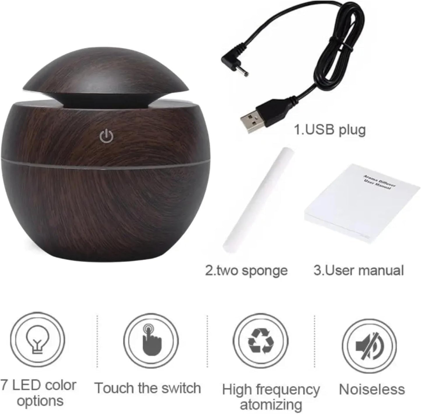 7 Colour LED Air Diffuser & Humidifier with Aromatic Essential Oil Feature | 130ml Ultrasonic Cool Mist | Auto Shut-Off | Aromatherapy Diffuser for Home, Office, Spa and More