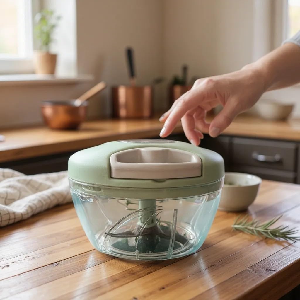 Manual Food Processor Vegetable Chopper, Portable Hand Pull String Garlic Mincer Onion Cutter for Veggies, Ginger, Fruits, Nuts, Herbs, etc., 500ml, Green