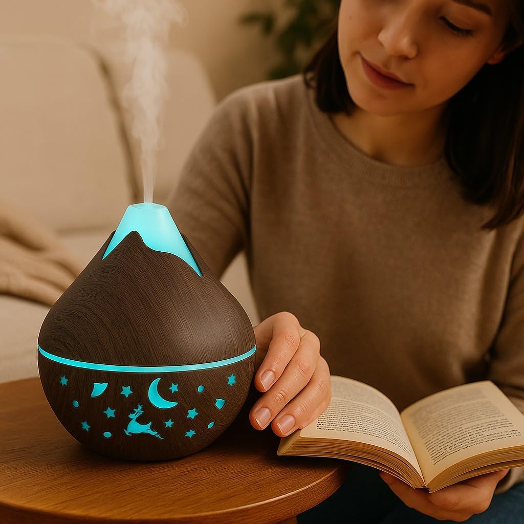7 Colour LED Air Diffuser & Humidifier with Aromatic Essential Oil Feature | 350ml Ultrasonic Cool Mist | Auto Shut-Off | Aromatherapy Diffuser for Home, Office, Spa and More!