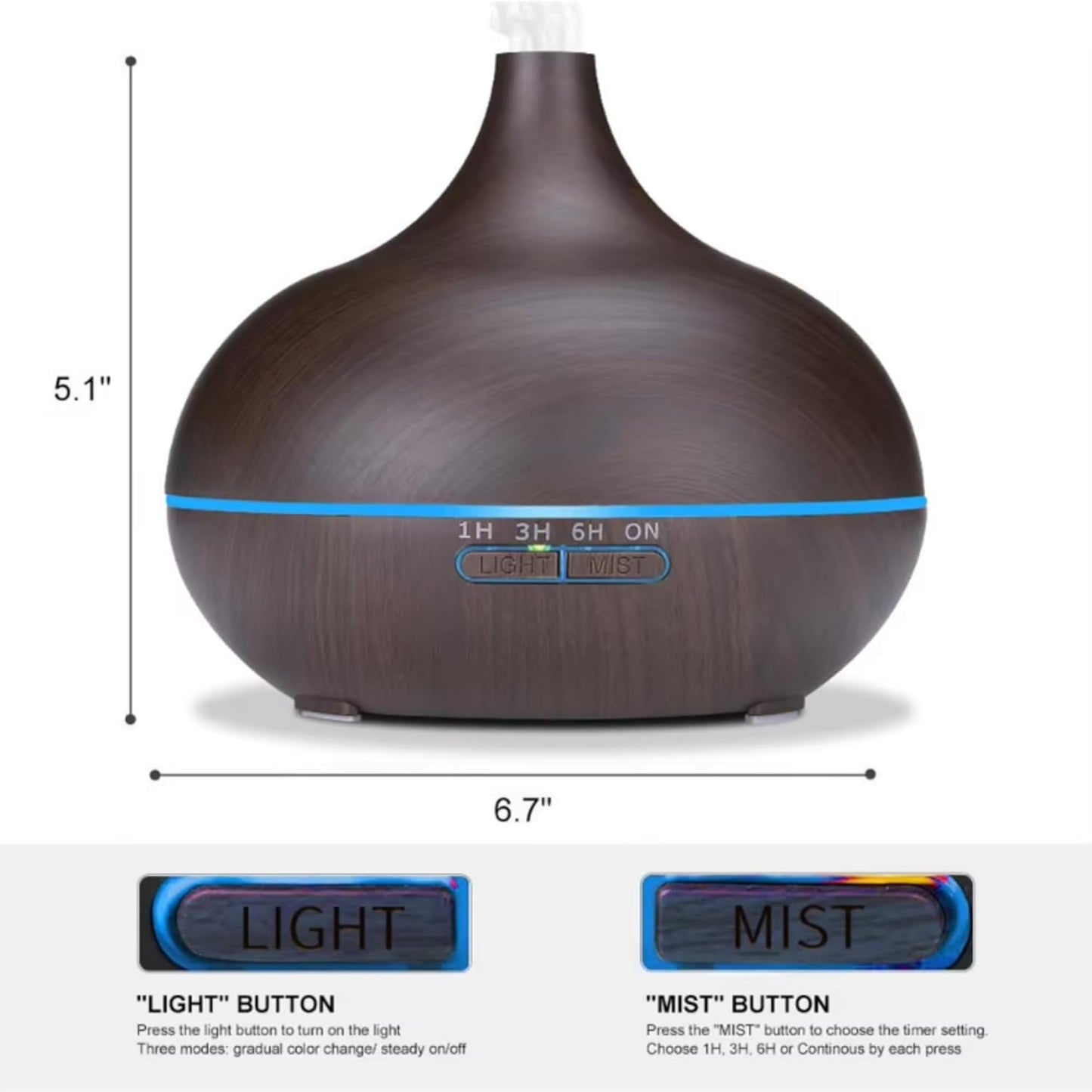 Fragrance Humidifier Essential Diffuser 200ml | Essential Oil Air Purifier | Wood Grain Ultrasonic Cool Mist | LED Light | Auto Shut-Off | Home, Office & Spa.