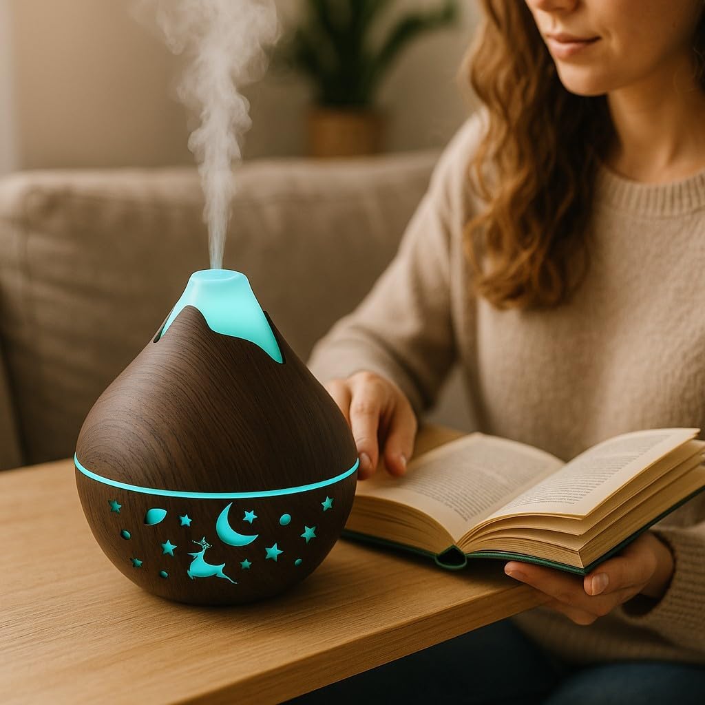7 Colour LED Air Diffuser & Humidifier with Aromatic Essential Oil Feature | 350ml Ultrasonic Cool Mist | Auto Shut-Off | Aromatherapy Diffuser for Home, Office, Spa and More!