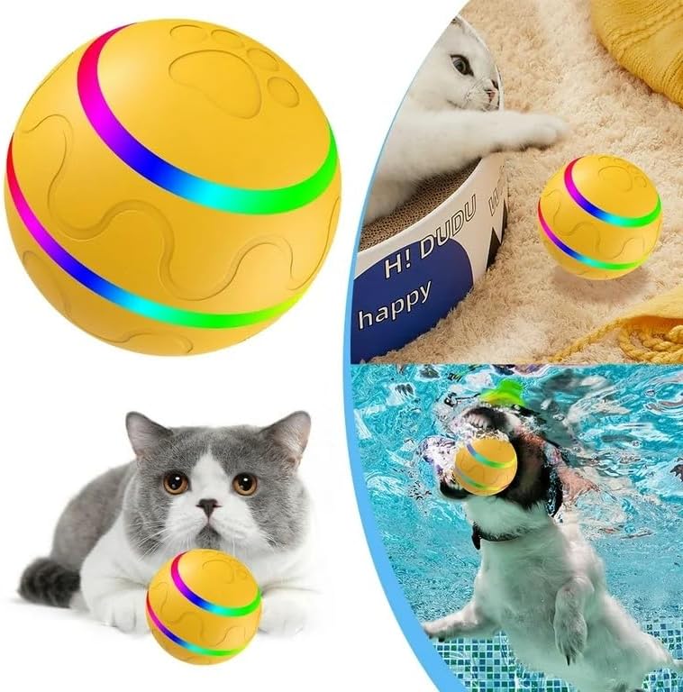 Interactive Pet Ball Toy with Remote Paw Controller, Yellow, Electronic Dog/Cat Entertainment,