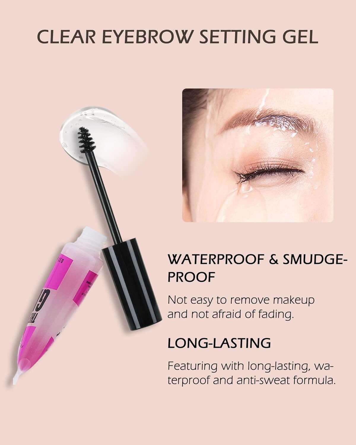 Waterproof Brow Gel Clear-2PCS Strong Hold Eyebrow Gel,Eyebrow Mascara Long-Lasting Quick-Drying Transfer-Proof Brow Setting Gel, Brow Shaping Gel for Natural-Looking Brows, Women