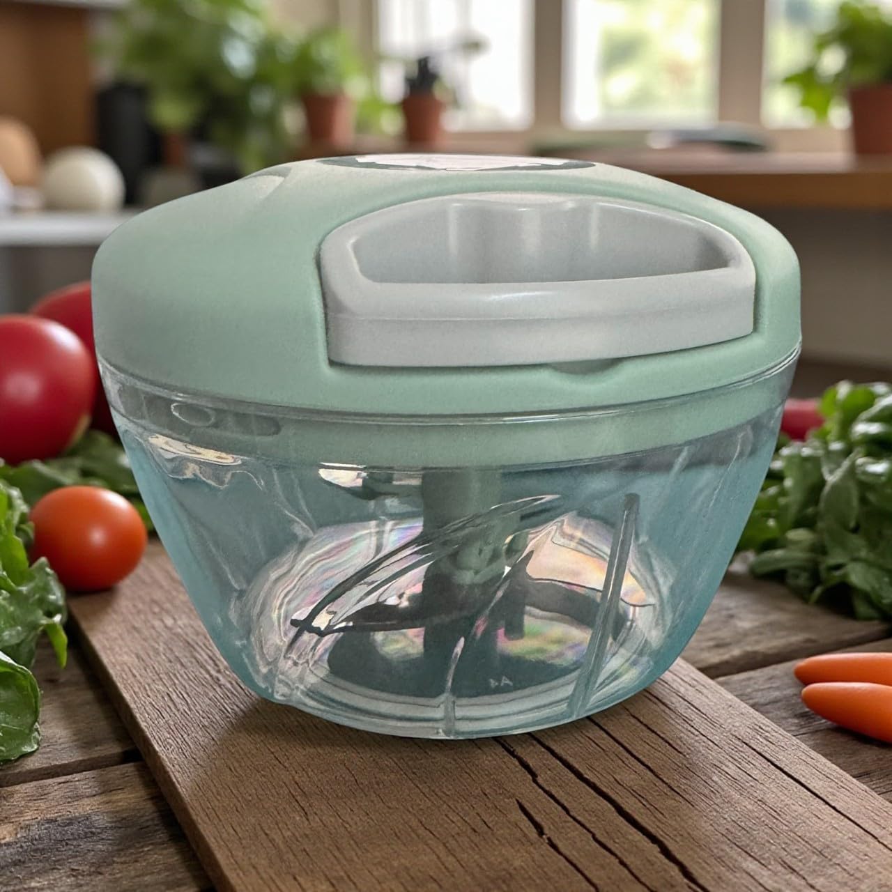 Manual Food Processor Vegetable Chopper, Portable Hand Pull String Garlic Mincer Onion Cutter for Veggies, Ginger, Fruits, Nuts, Herbs, etc., 500ml, Green