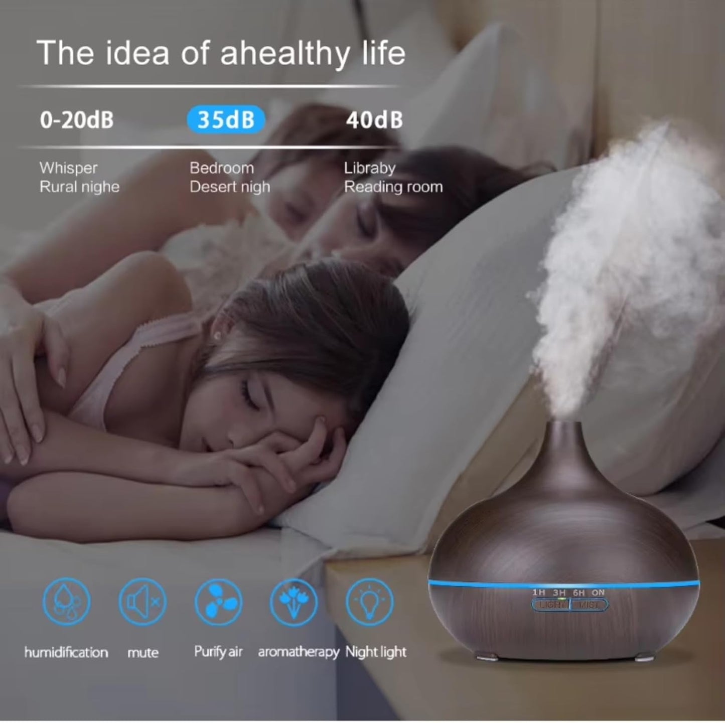 Fragrance Humidifier Essential Diffuser 200ml | Essential Oil Air Purifier | Wood Grain Ultrasonic Cool Mist | LED Light | Auto Shut-Off | Home, Office & Spa.