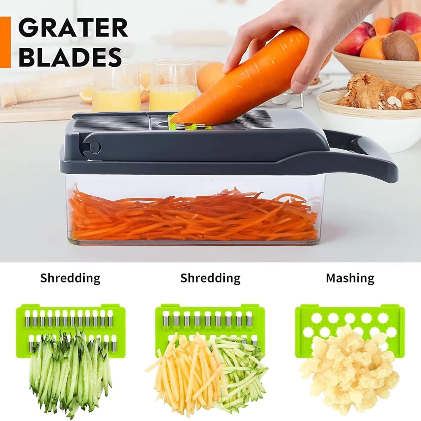 15-in-1 Vegetable Chopper & Slicer with Garlic Grater – Multifunctional Food Cutter, Stainless Steel Blades, Veggie Dicer, Onion Chopper, Mandoline Slicer, Kitchen Gadgets.