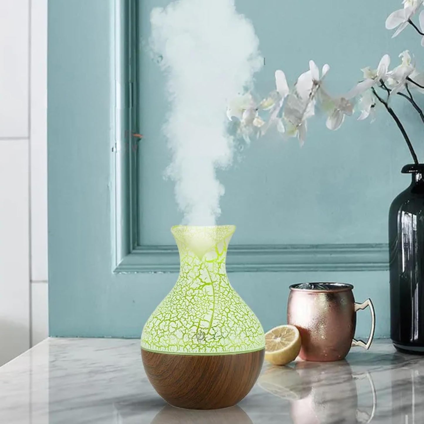 7 Colour LED Air Diffuser & Humidifier with Aromatic Essential Oil Feature | 130ml Ultrasonic Cool Mist | Auto Shut-Off | Aromatherapy Diffuser for Home, Office, Spa and More!