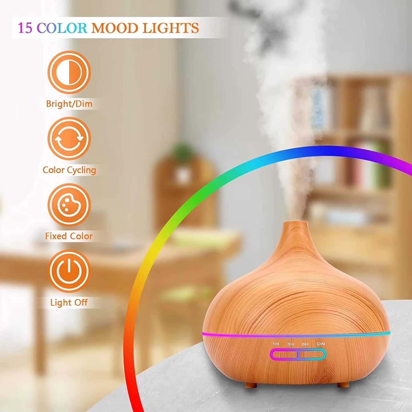 Fragrance Humidifier Essential Diffuser 200ml | Essential Oil Air Purifier | Wood Grain Ultrasonic Cool Mist | LED Light | Auto Shut-Off | Home, Office & Spa.