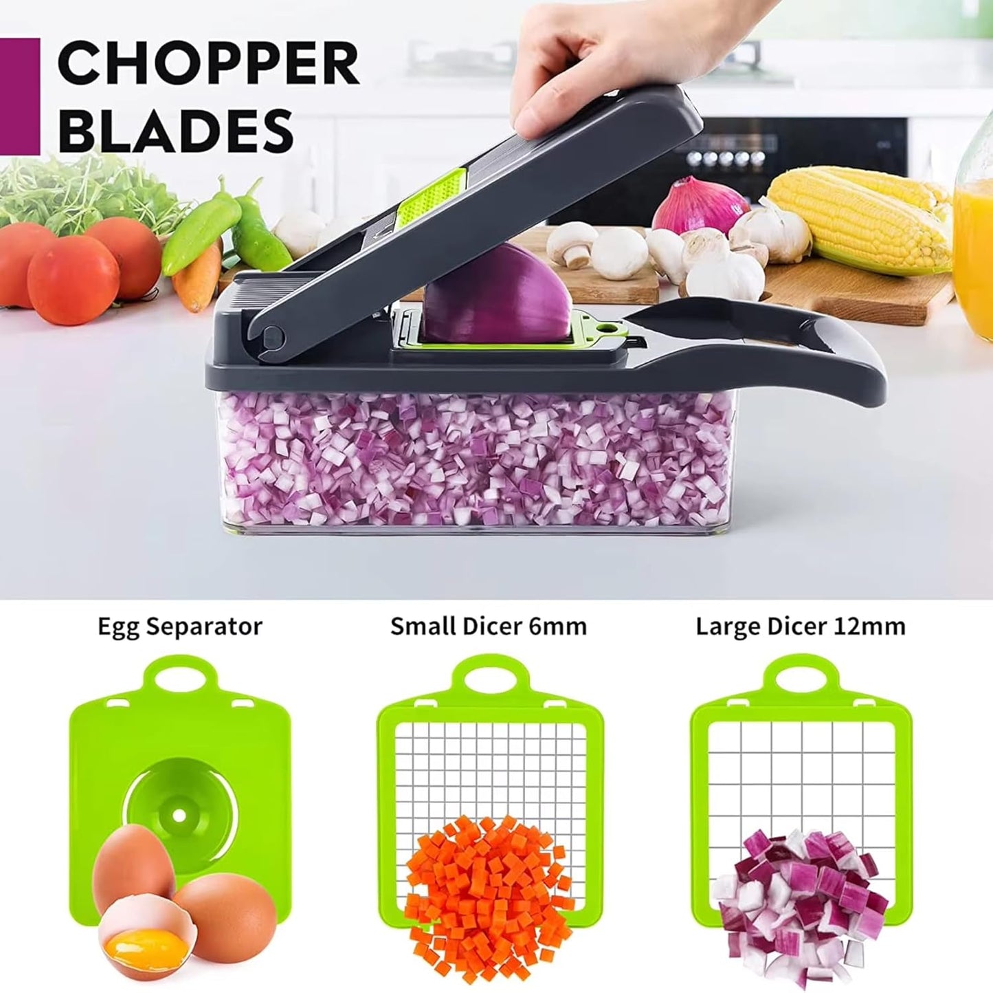 15-in-1 Vegetable Chopper & Slicer with Garlic Grater – Multifunctional Food Cutter, Stainless Steel Blades, Veggie Dicer, Onion Chopper, Mandoline Slicer, Kitchen Gadgets.