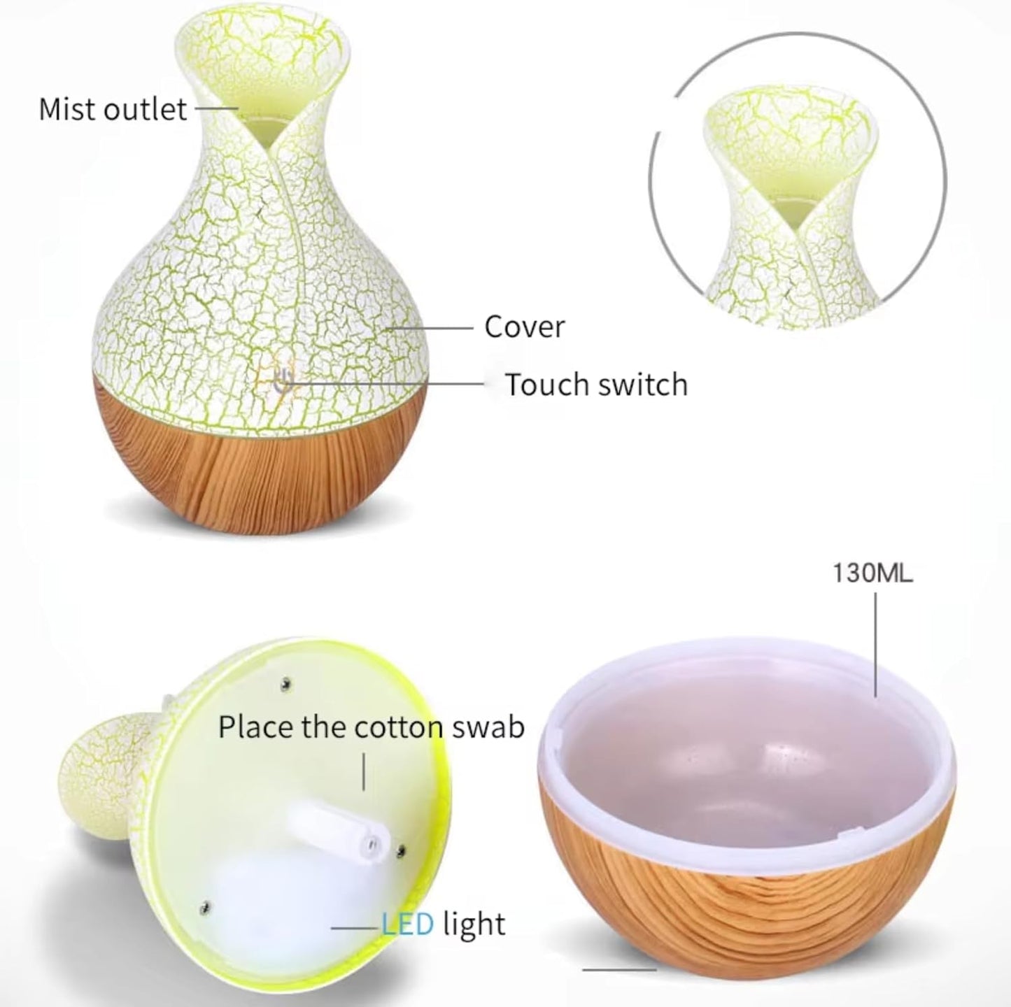 7 Colour LED Air Diffuser & Humidifier with Aromatic Essential Oil Feature | 130ml Ultrasonic Cool Mist | Auto Shut-Off | Aromatherapy Diffuser for Home, Office, Spa and More!