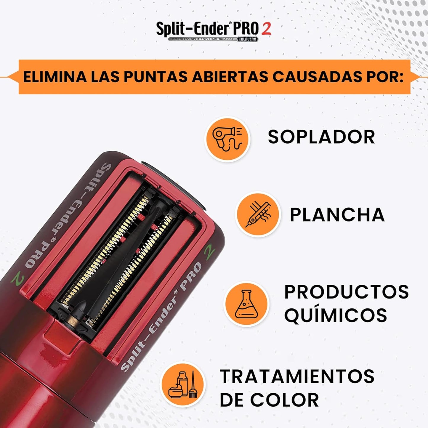 The Original Cordless Split End Hair Trimmer Automatic Rechargeable Home Tool Hair Clipper 2-in-1 for Dry Damaged Splitting Broken Brittle Straight Curly Frizzy Beauty - Red