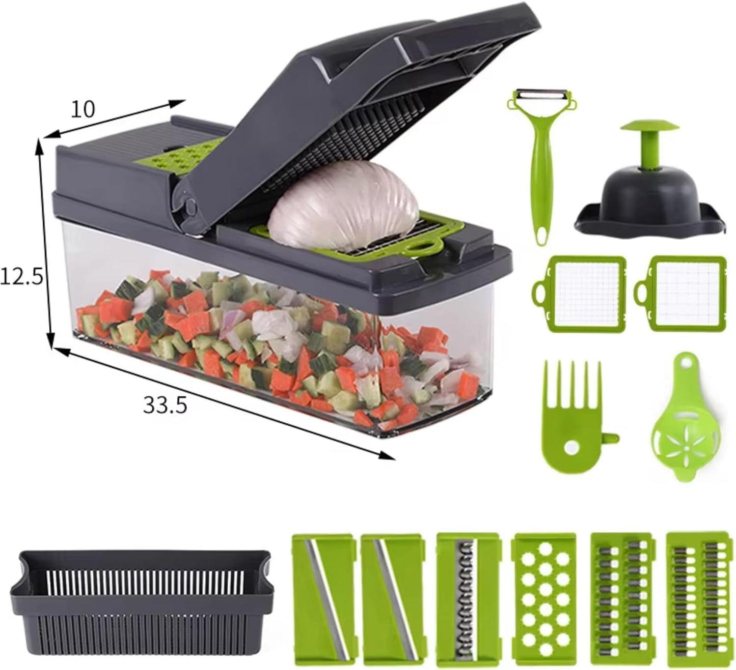 15-in-1 Vegetable Chopper & Slicer with Garlic Grater – Multifunctional Food Cutter, Stainless Steel Blades, Veggie Dicer, Onion Chopper, Mandoline Slicer, Kitchen Gadgets.