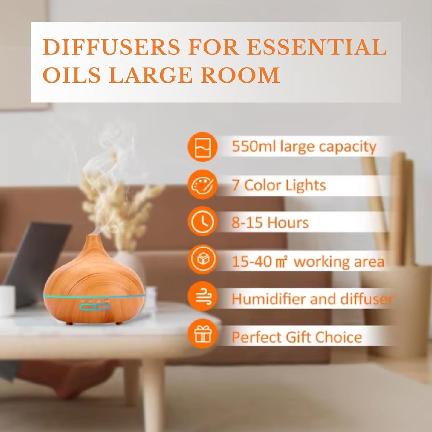 Fragrance Humidifier Essential Diffuser 200ml | Essential Oil Air Purifier | Wood Grain Ultrasonic Cool Mist | LED Light | Auto Shut-Off | Home, Office & Spa.