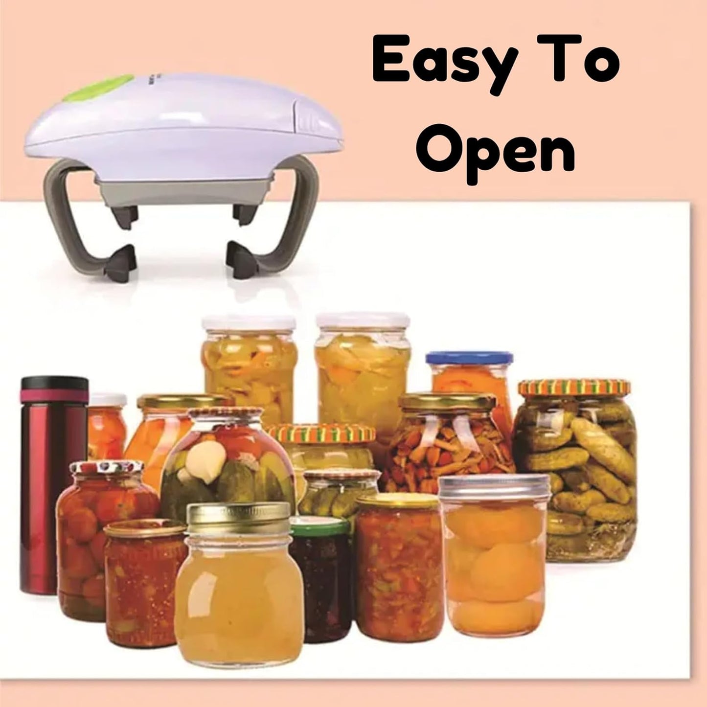 Electric Jar Opener – Hands-Free, Automatic One-Touch Jar Opener for Weak Hands & Seniors with Arthritis – Effortless Lid Remover for Wide & Small Jars – Battery Operated Kitchen Gadget.