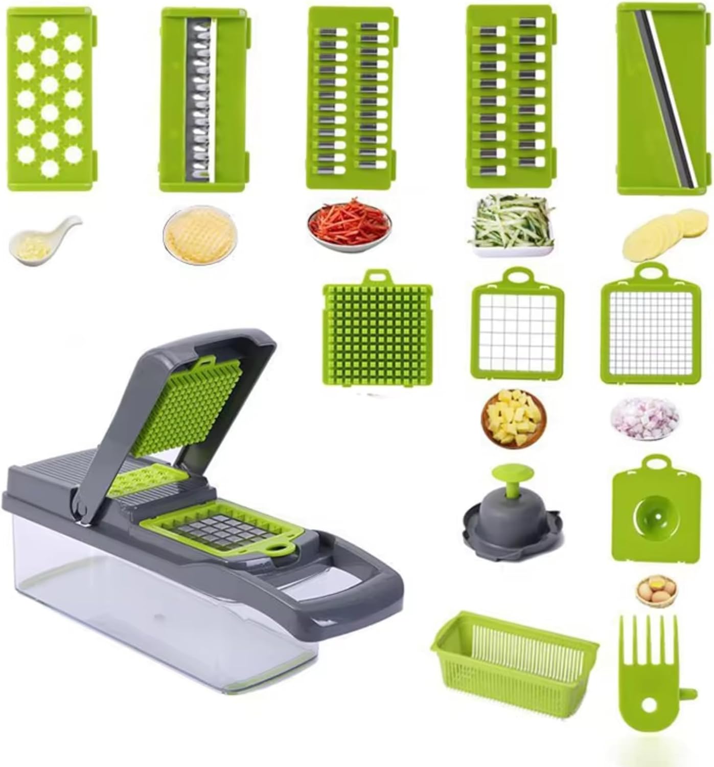 15-in-1 Vegetable Chopper & Slicer with Garlic Grater – Multifunctional Food Cutter, Stainless Steel Blades, Veggie Dicer, Onion Chopper, Mandoline Slicer, Kitchen Gadgets.