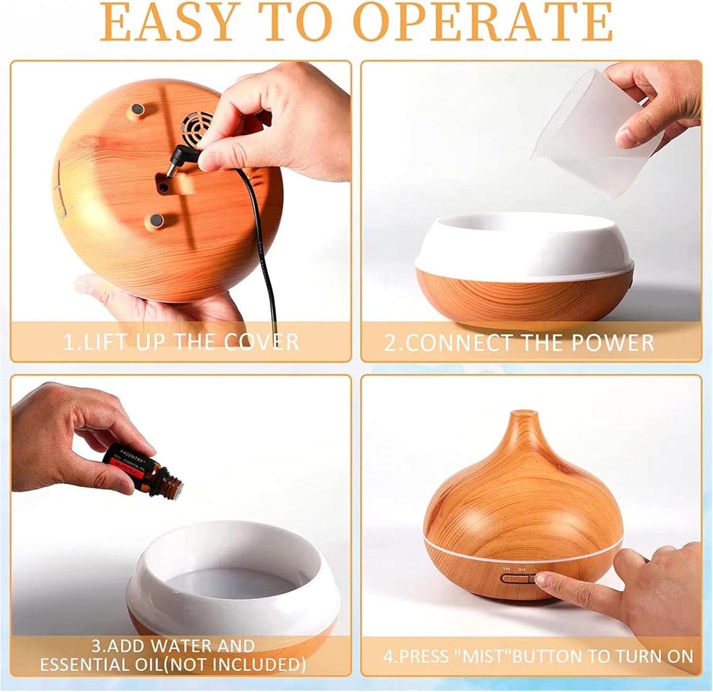 Fragrance Humidifier Essential Diffuser 200ml | Essential Oil Air Purifier | Wood Grain Ultrasonic Cool Mist | LED Light | Auto Shut-Off | Home, Office & Spa.