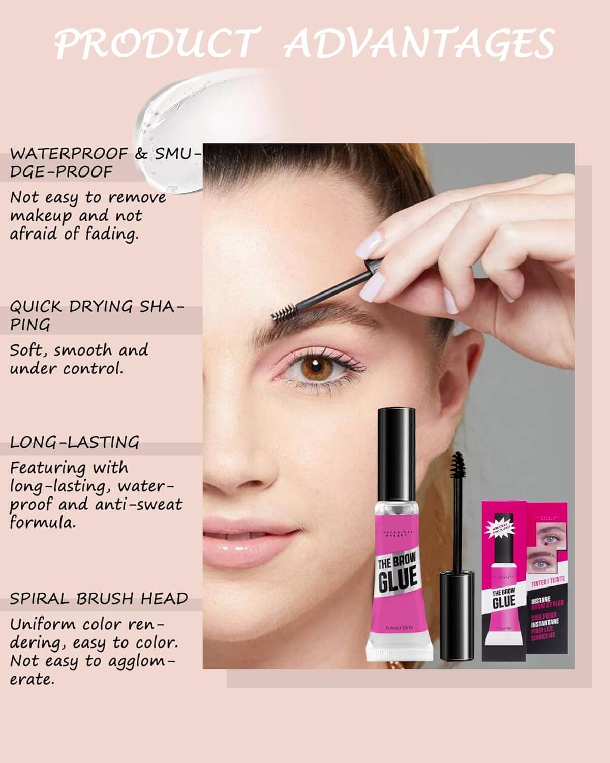 Waterproof Brow Gel Clear-2PCS Strong Hold Eyebrow Gel,Eyebrow Mascara Long-Lasting Quick-Drying Transfer-Proof Brow Setting Gel, Brow Shaping Gel for Natural-Looking Brows, Women