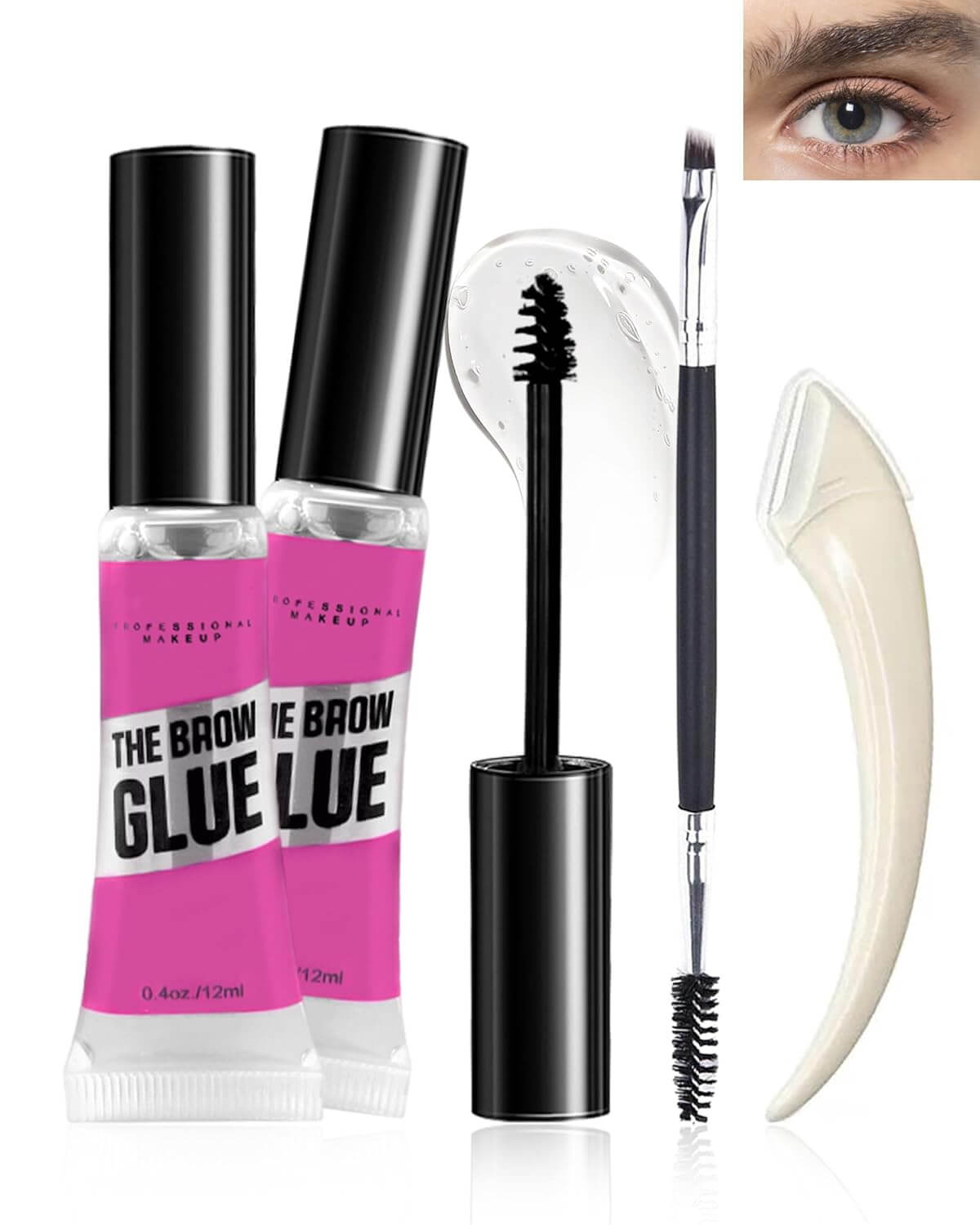 Waterproof Brow Gel Clear-2PCS Strong Hold Eyebrow Gel,Eyebrow Mascara Long-Lasting Quick-Drying Transfer-Proof Brow Setting Gel, Brow Shaping Gel for Natural-Looking Brows, Women