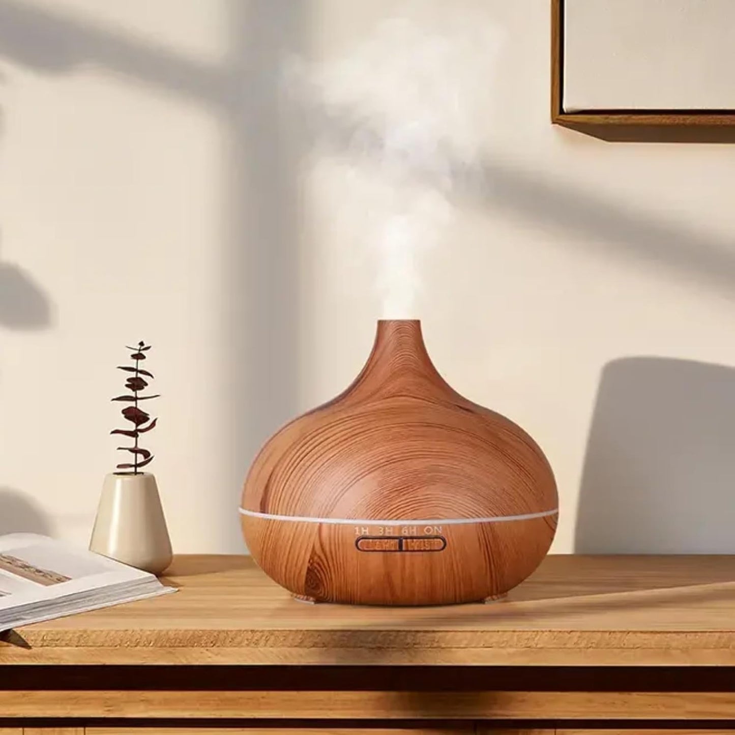 Fragrance Humidifier Essential Diffuser 200ml | Essential Oil Air Purifier | Wood Grain Ultrasonic Cool Mist | LED Light | Auto Shut-Off | Home, Office & Spa.
