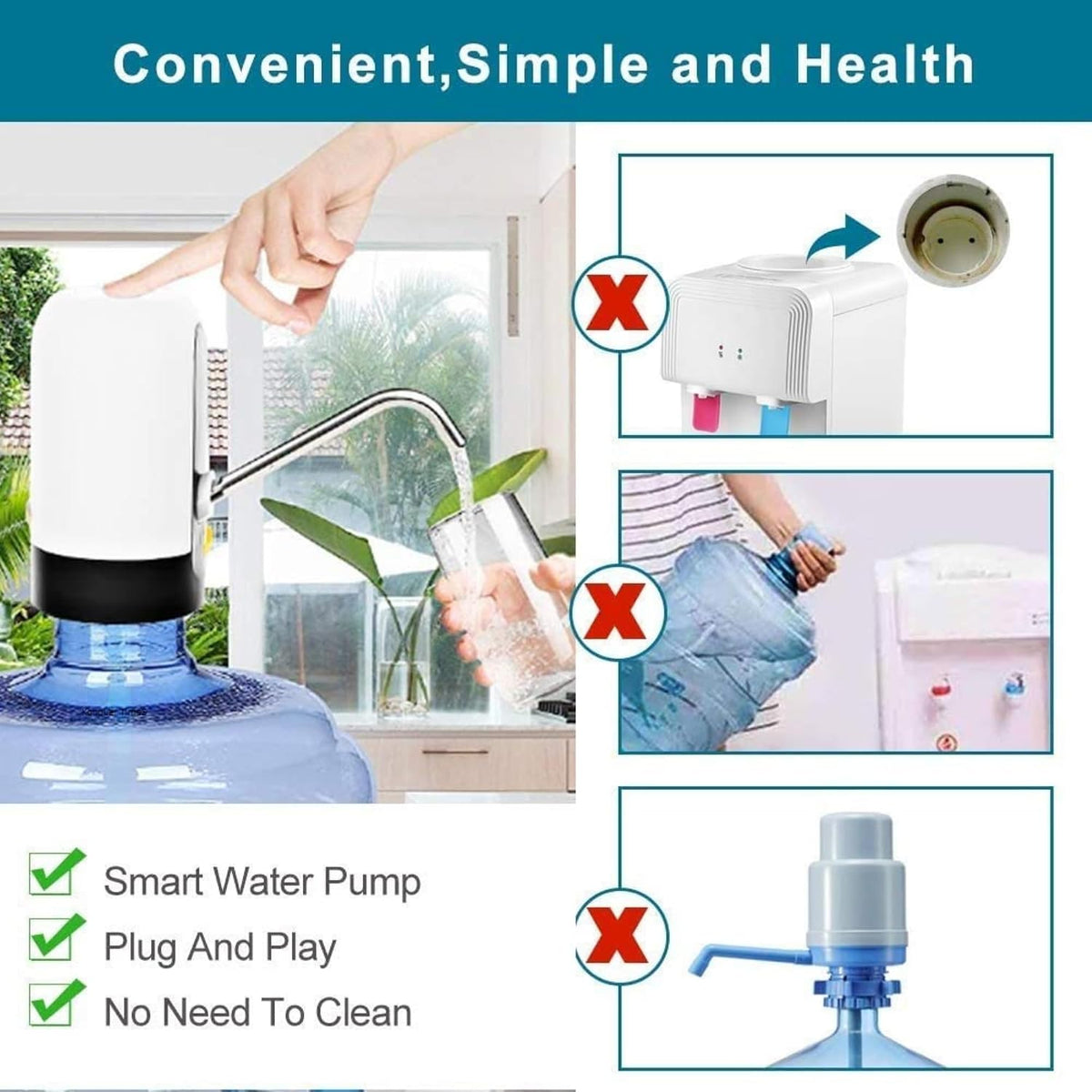 Manual Hand Press Water Dispenser Pump | Portable Drinking Water Pump for Bottles | BPA-Free, Food-Grade Plastic | Ideal for Home, Office, and Outdoor Use. (Black)