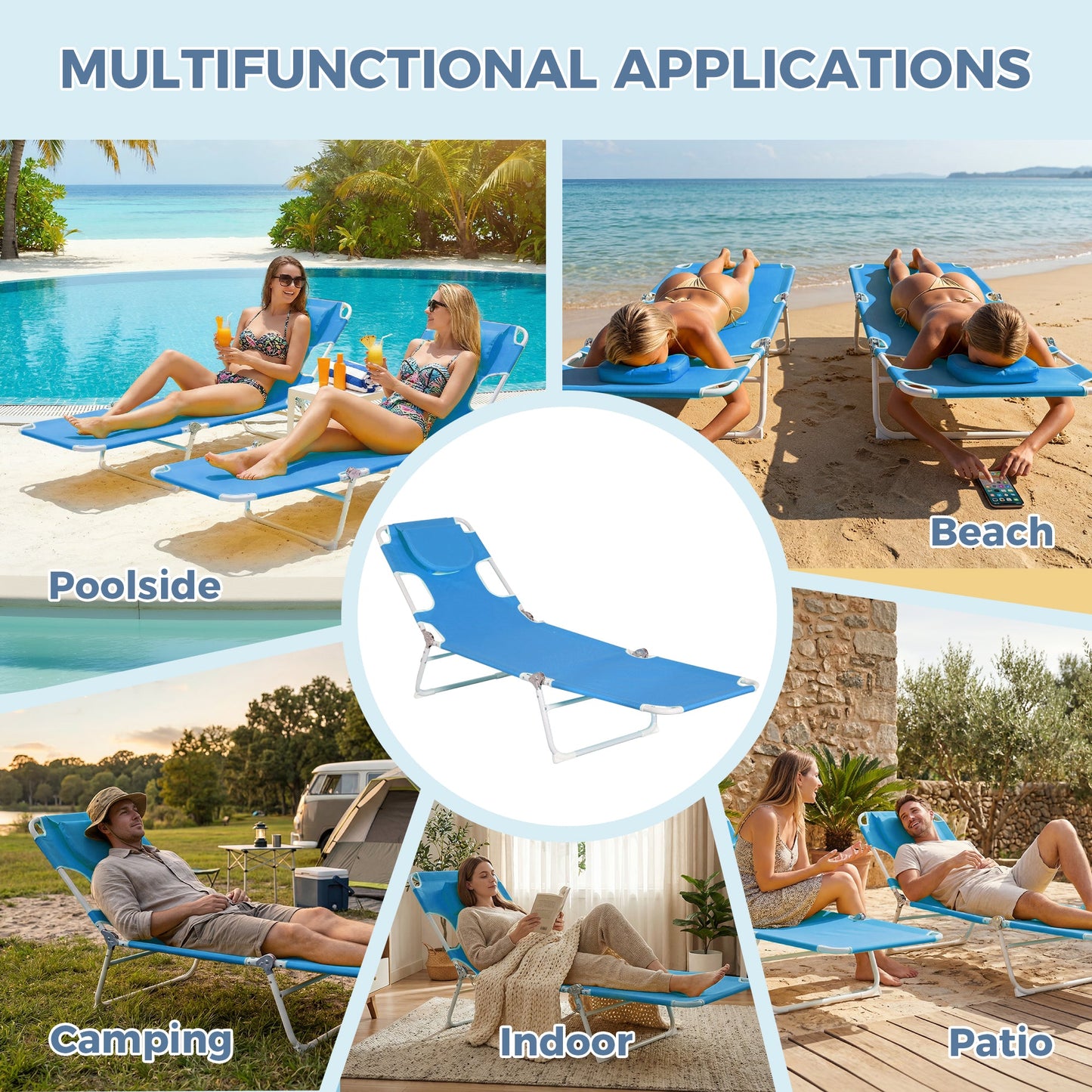 Ainfox Folding Chaise Lounge Chair, Patio Sun Tanning Lounger Reclining Back