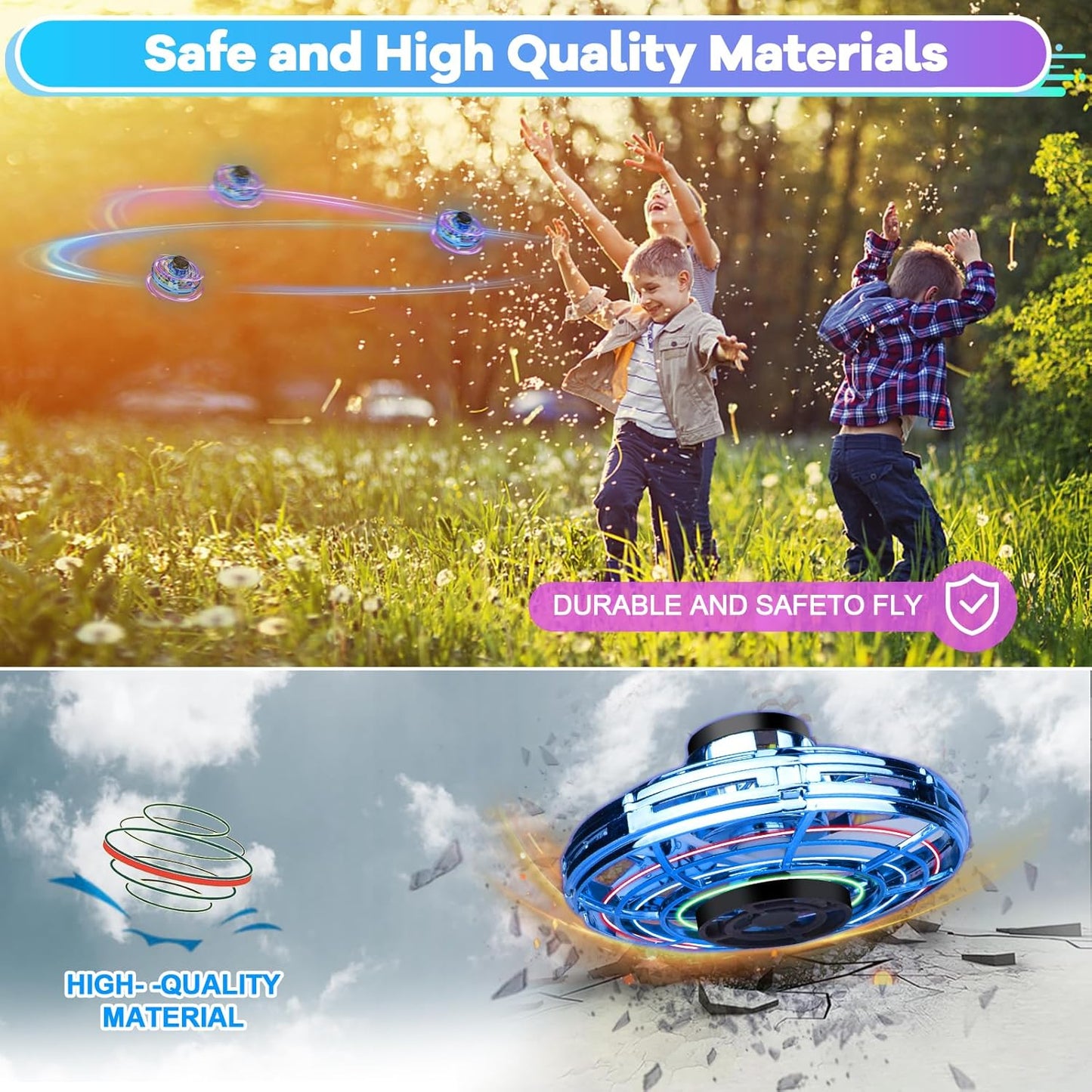 Hand Operated Mini Drone for Kids - LED UFO Flying Orb Ball, Rechargeable Mini Fidget Spinner Toy for Indoor Outdoor,Christmas Birthday Party Gifts..