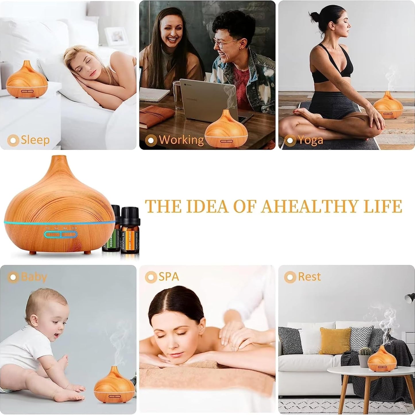 Fragrance Humidifier Essential Diffuser 200ml | Essential Oil Air Purifier | Wood Grain Ultrasonic Cool Mist | LED Light | Auto Shut-Off | Home, Office & Spa.