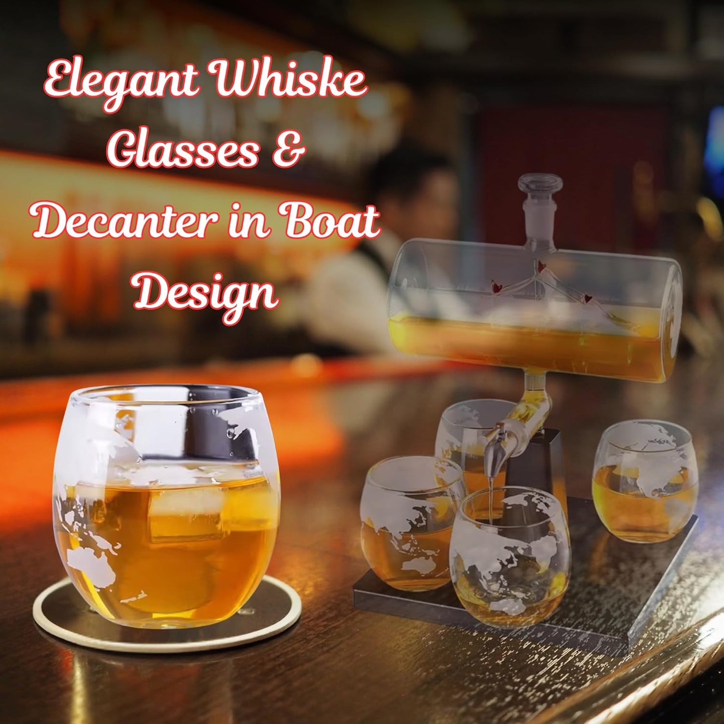 Boat Whiskey Decanter Set - Nautical Glass Decanter with Sailboat Design