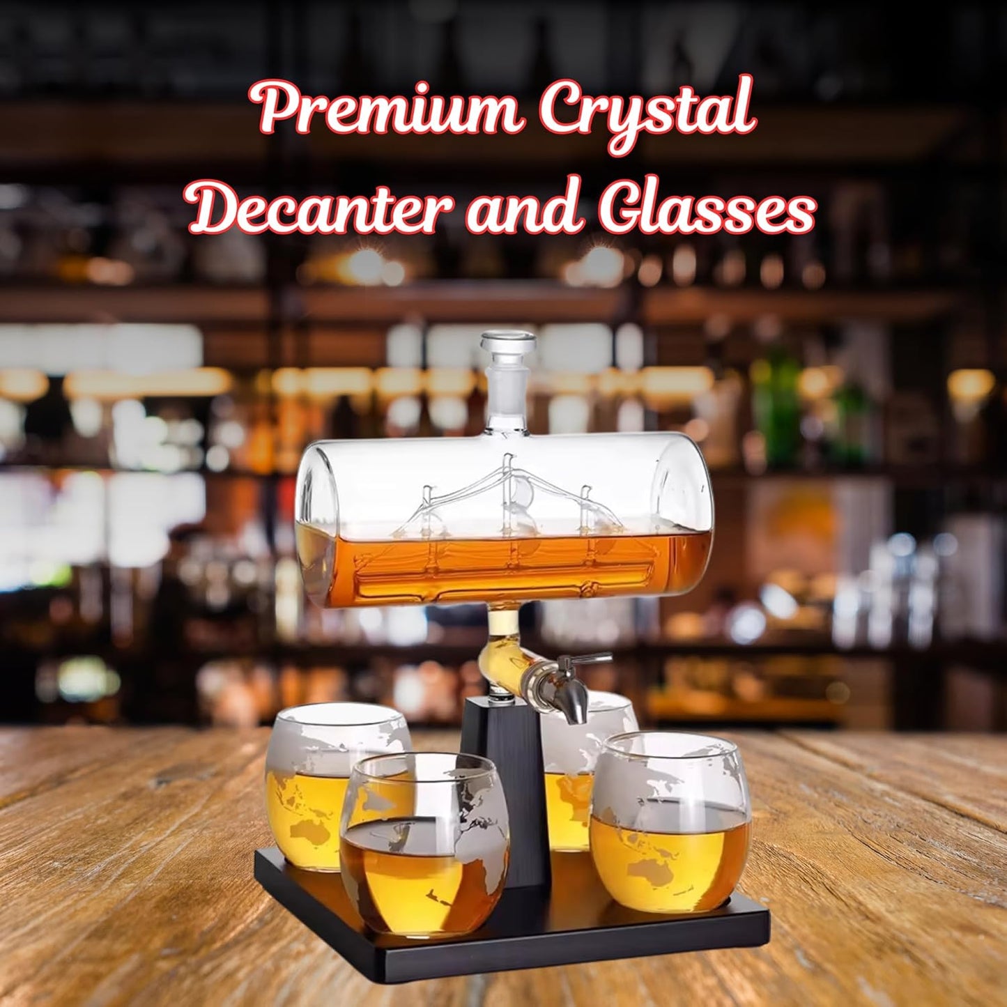 Boat Whiskey Decanter Set - Nautical Glass Decanter with Sailboat Design
