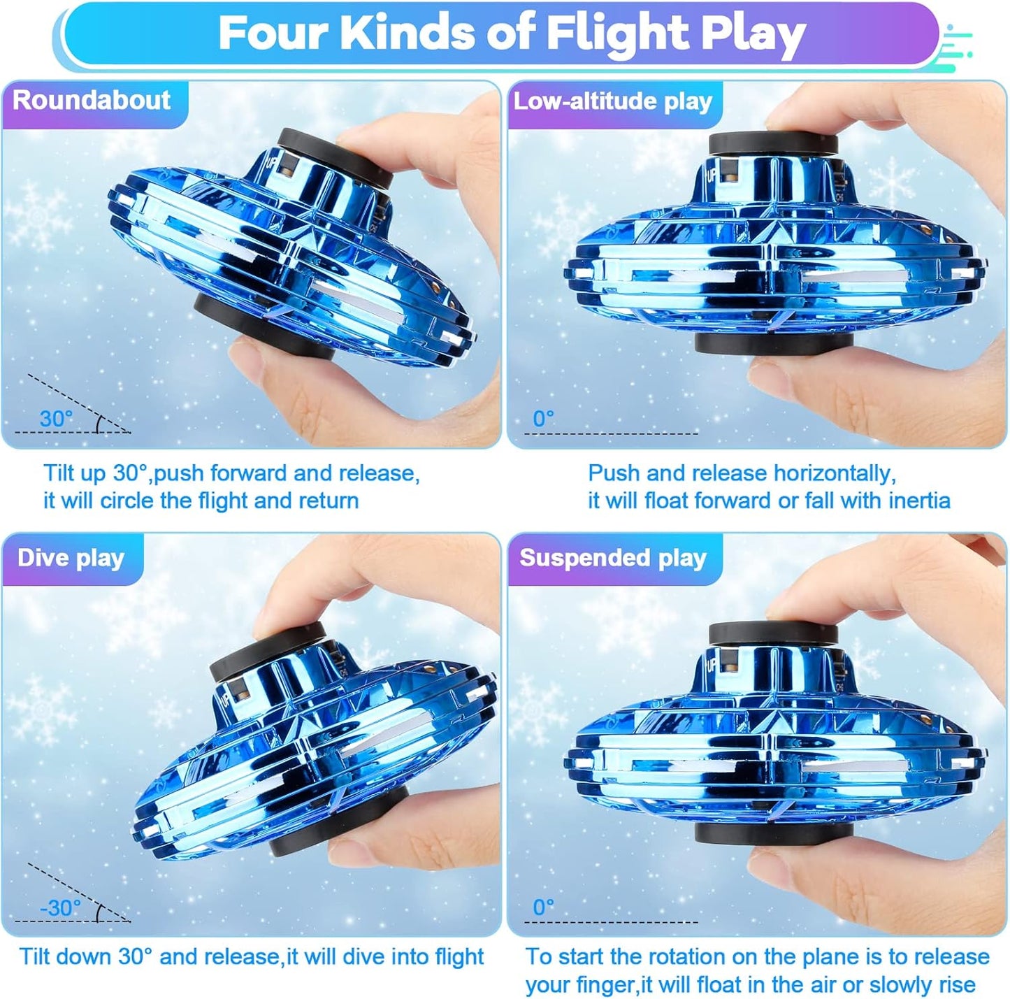 Hand Operated Mini Drone for Kids - LED UFO Flying Orb Ball, Rechargeable Mini Fidget Spinner Toy for Indoor Outdoor,Christmas Birthday Party Gifts..