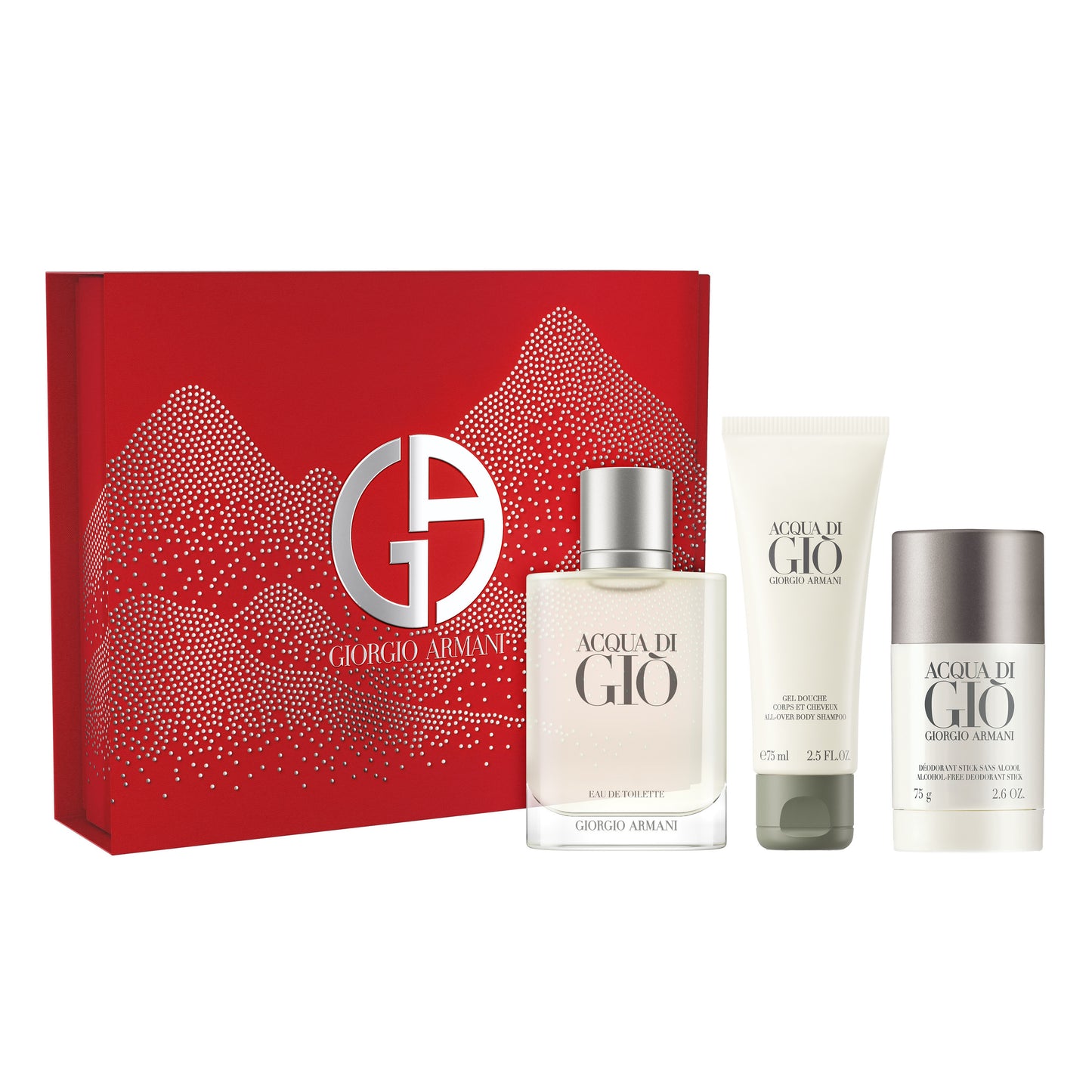 BY ARMANI ACQUA DI GIO 3 PCS SET FOR MEN: 3.3 EAU DE TOILETTE SPRAY + 2.5 BODY SHAMPOO + 2.6 DEODORANT STICK