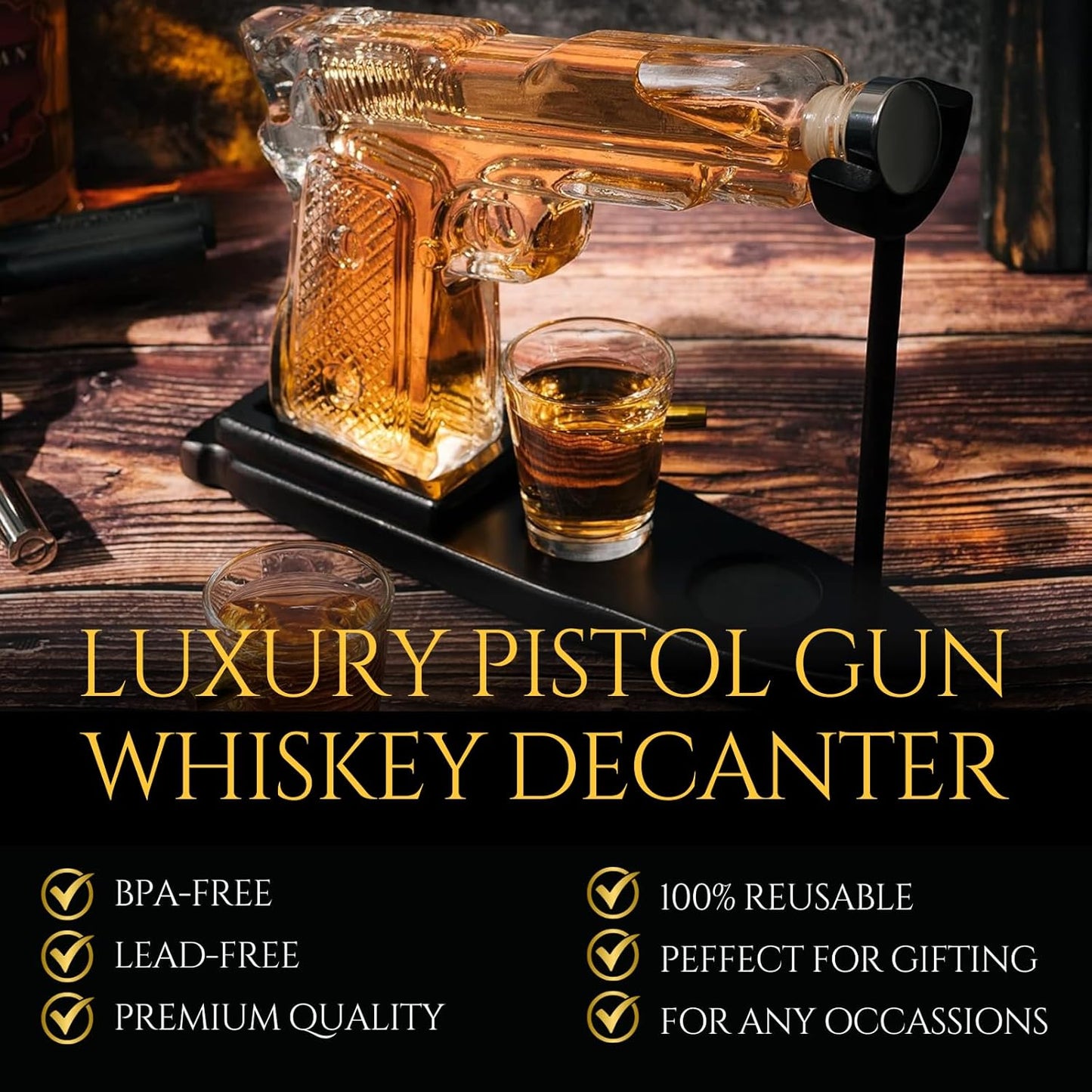 Whiskey Decanter Set + 2 Bullet Glasses