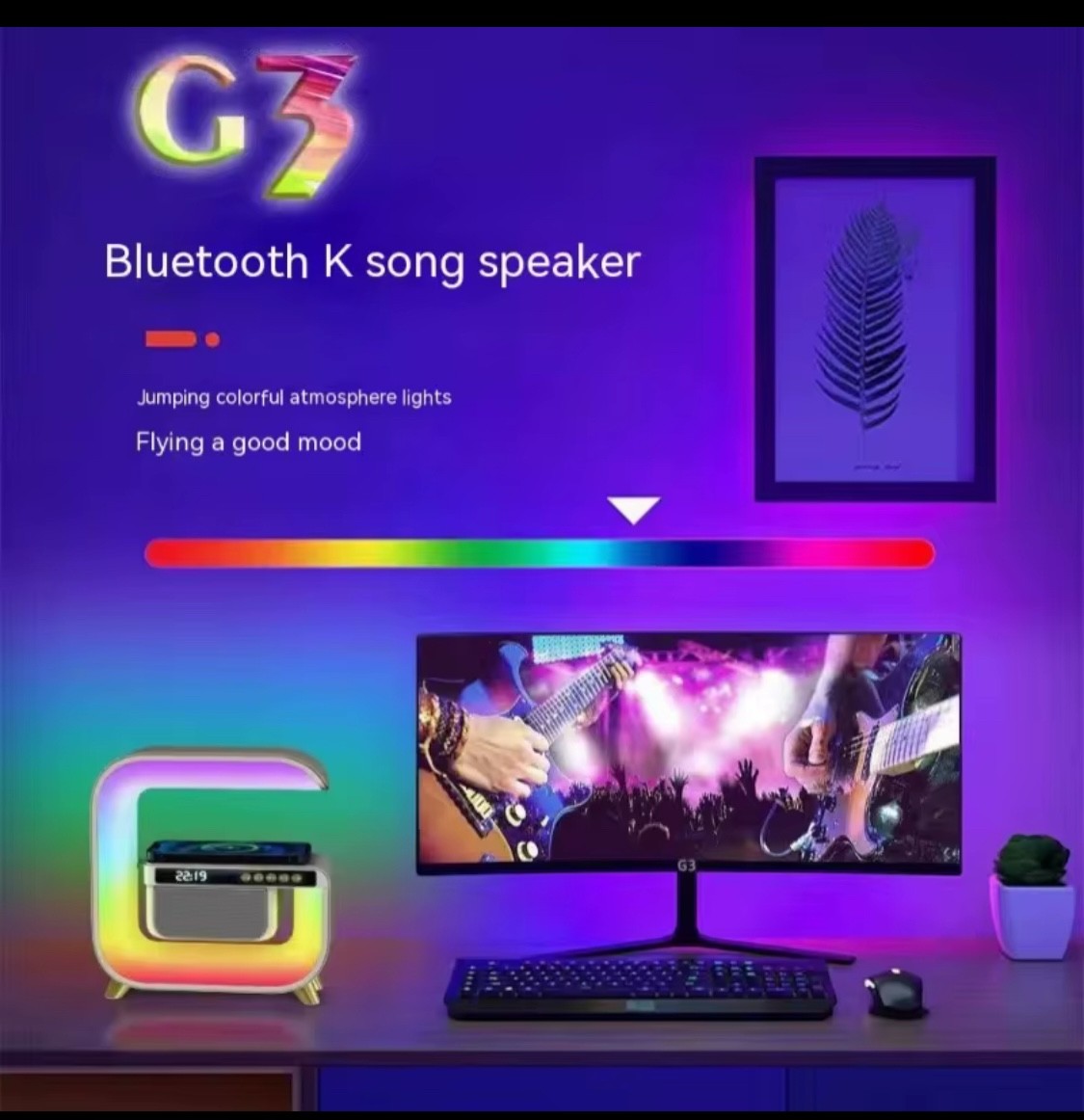 2025 New Wireless Speaker Charger, Atmosphere Bedside Light with Wireless Charging Station,Music Lit Lamp 4 in 5 Alarm Clock Gifts Idea for Family