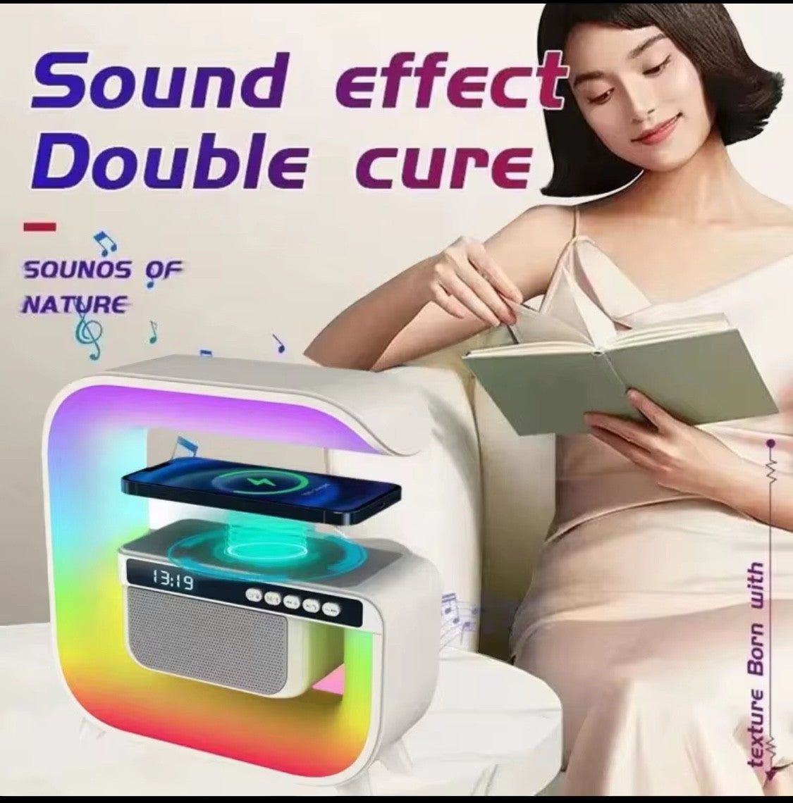 2025 New Wireless Speaker Charger, Atmosphere Bedside Light with Wireless Charging Station,Music Lit Lamp 4 in 5 Alarm Clock Gifts Idea for Family