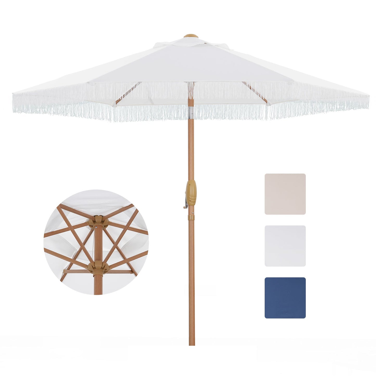 Ainfox 7.5ft Boho Patio Umbrella with Fringe, Outdoor Tassel Umbrella, Waterproof Sun Protection Umbrella